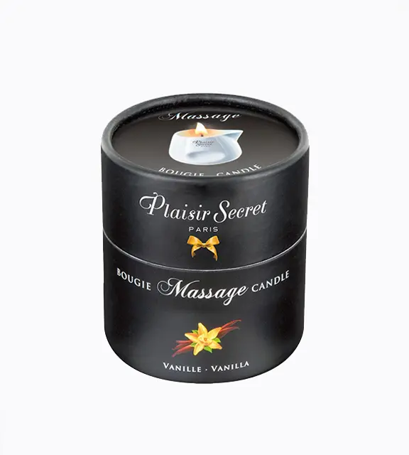 Plaisir Secret Vanille Massagekerze, wird zu pflegendem Massageöl mit süßlichem Duft